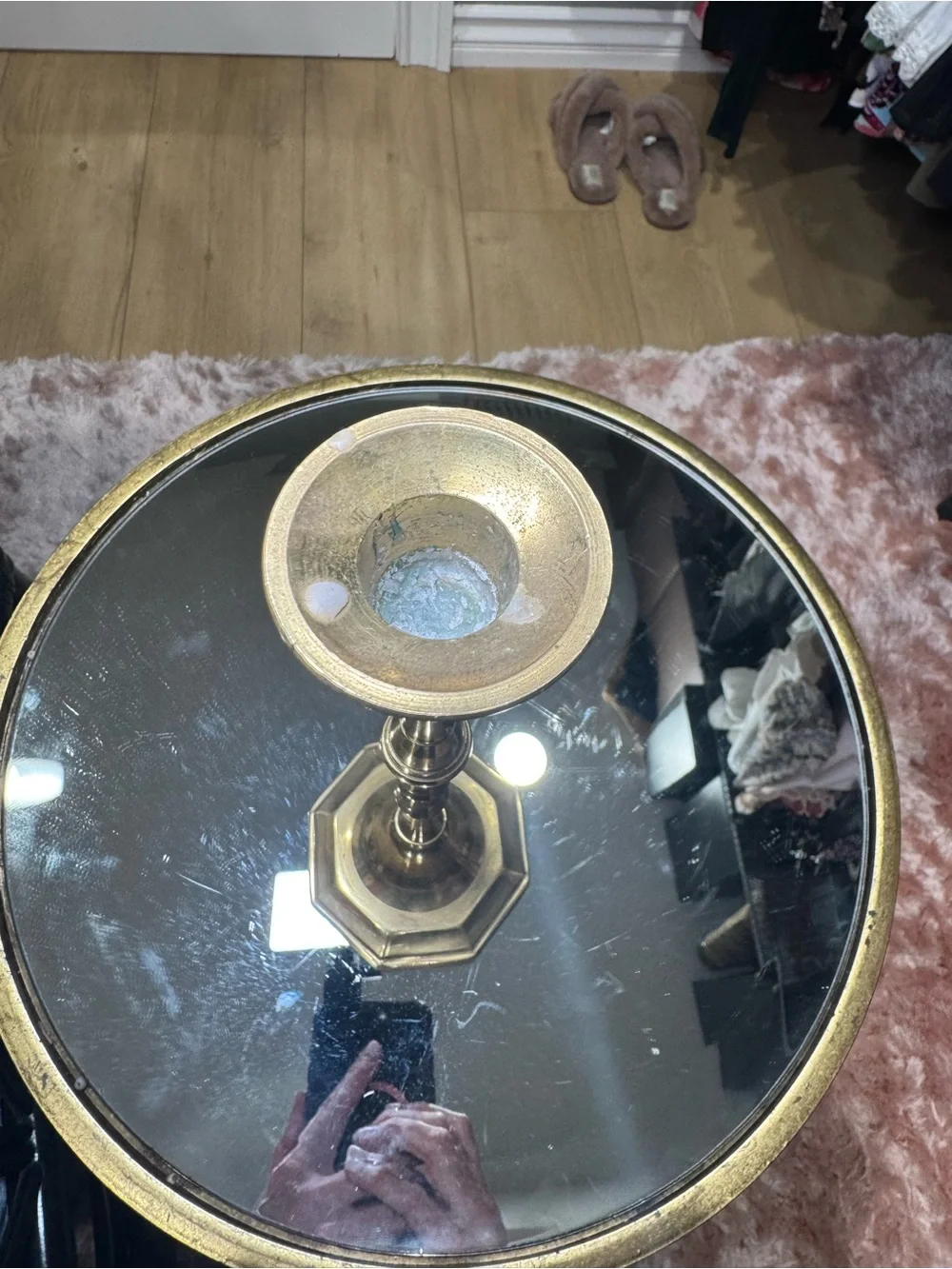 Brass Taper Candle Holder with Mirror Top - Gold